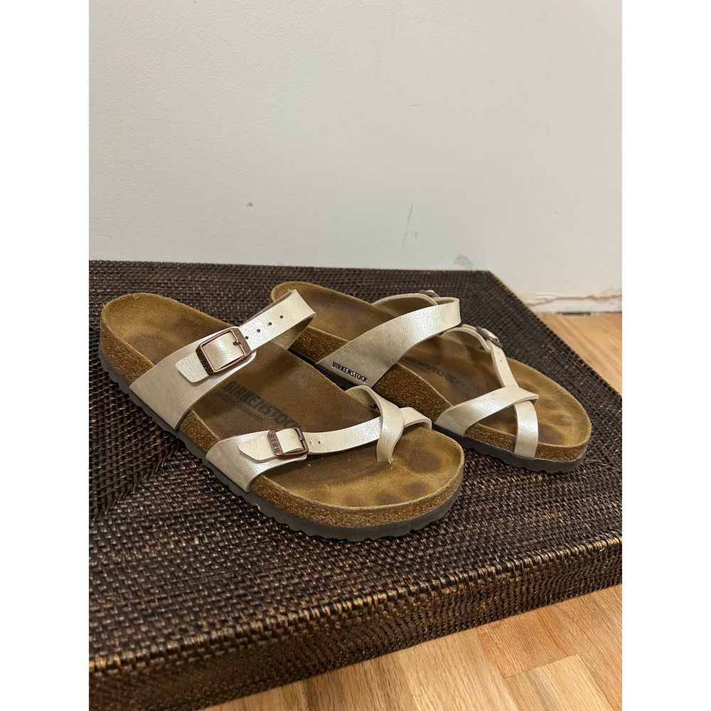 Birkenstock Mayari Women 40 Metallic Pearl White Boho Strappy Sandal